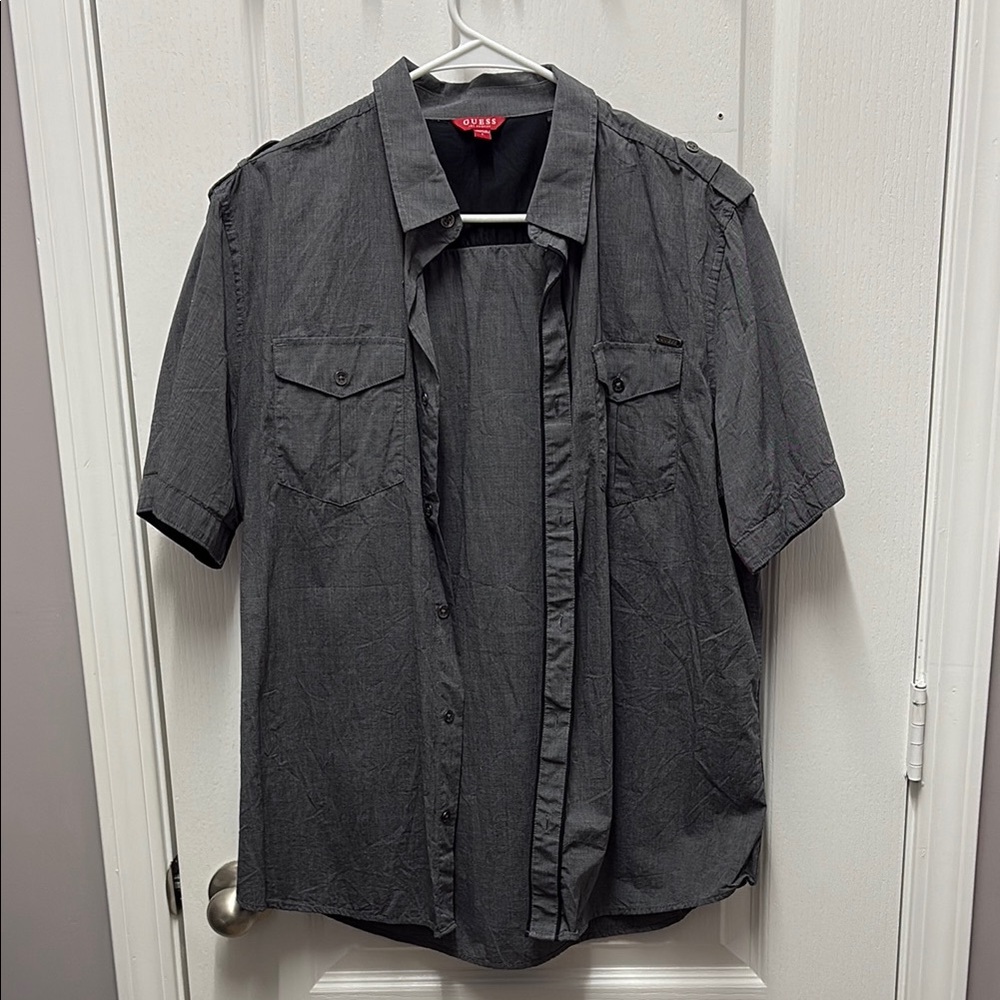 Gray Short Sleeve Men's Button Up Shirt